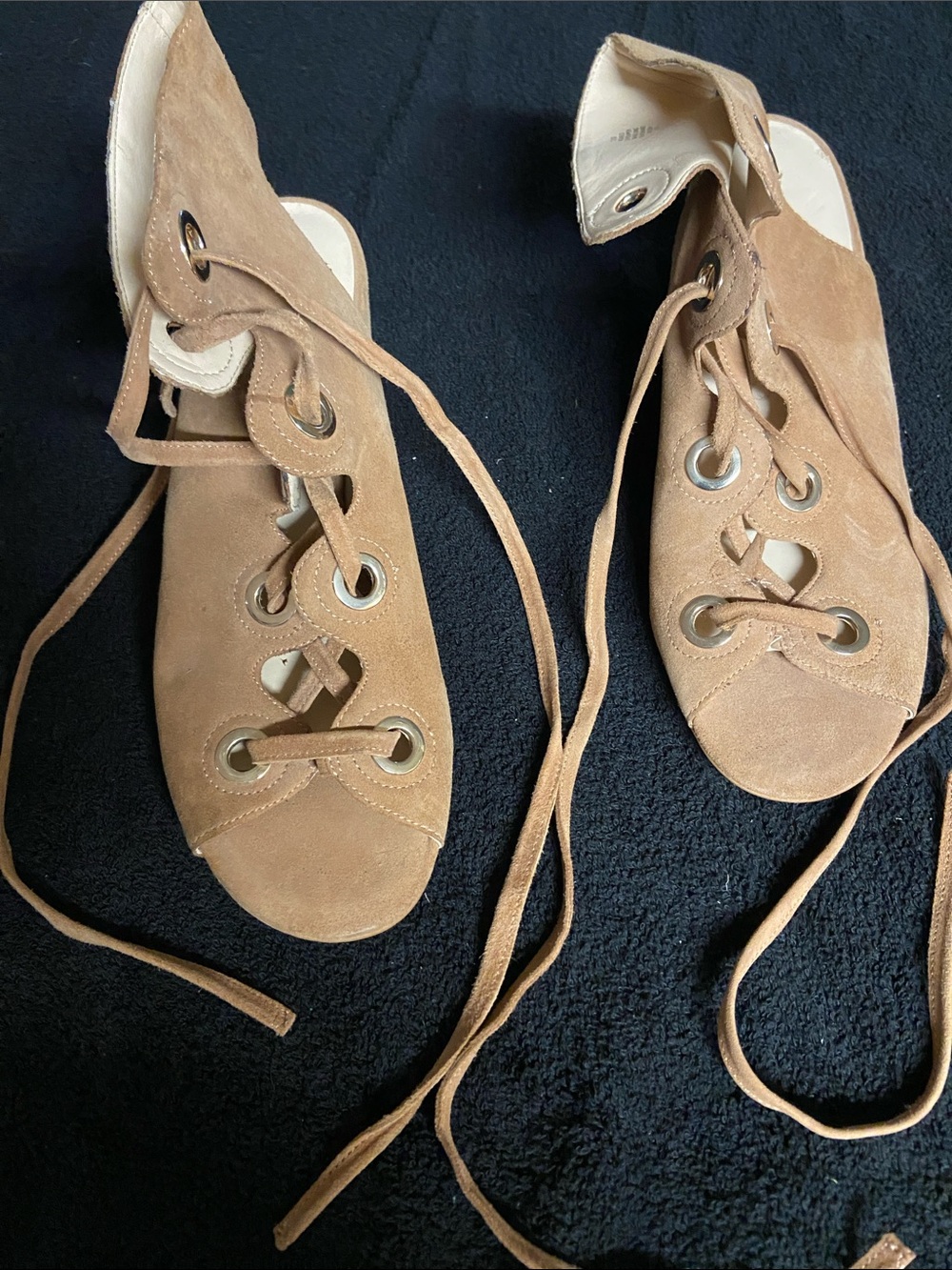 Nine West Tan Suede Lace-Up Open-Toe Sandals